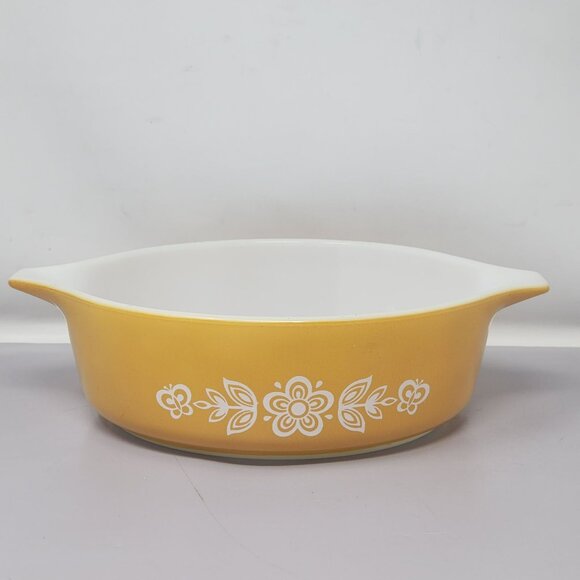 Vintage Pyrex Ovenware Butterfly Gold Flowers Oval Casserole Dish 471-B - Picture 2 of 10